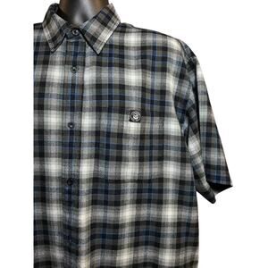 Lowrider Original Shirt Men's XL Blue Plaid Short Sleeve Button Up Classic